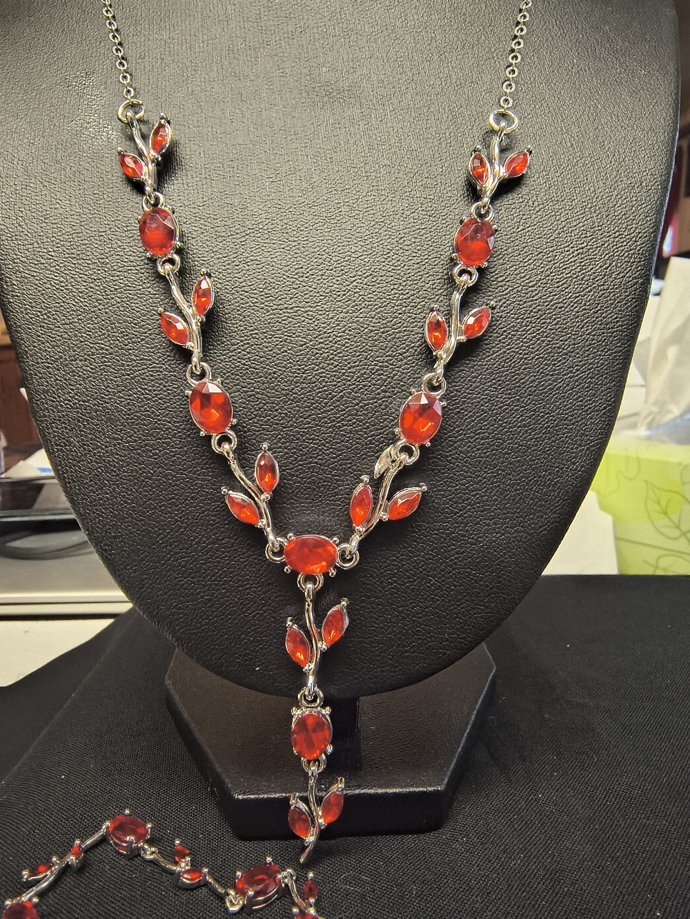 Red Crystal Leaf Y-Necklace - Women Jewelry